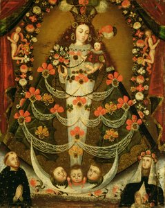 Virgin of Pomata with St. Nicholas of Tolentino and St. Rose of Lima